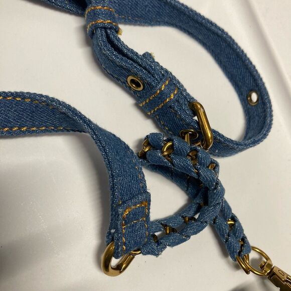 House of Harlow 1960 Denim Crossbody Purse Bag Adjustable Strap Chain Buckle - Picture 5 of 10